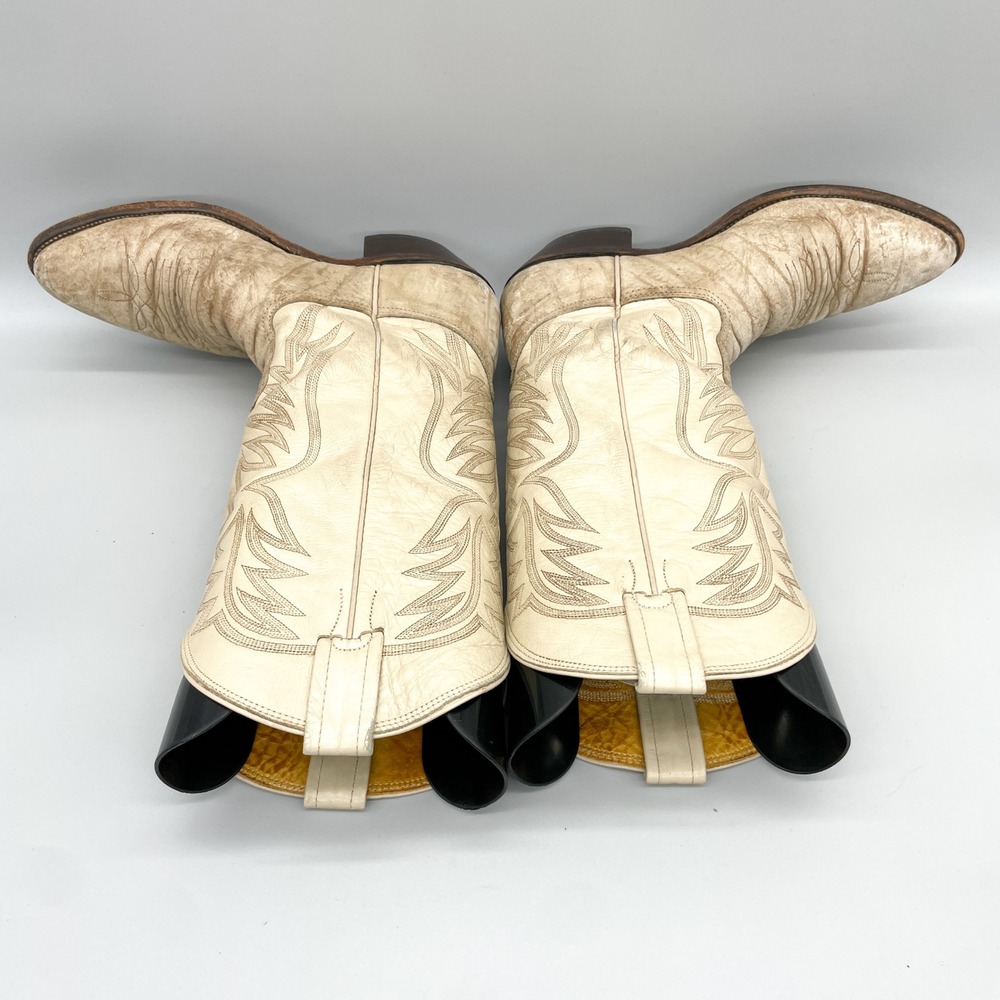 VTG Nocona Mens 9 D Cape Buffalo Bull Neck Leather Western Cowboy Boots Cream - Picture 10 of 15